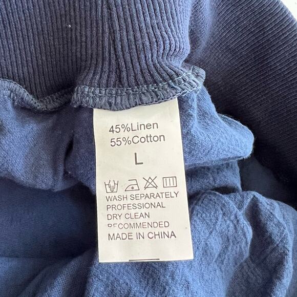 NEW Puimentiua Womens Tapered Casual Pants Cotton Linen Drawstring SIZE L Blue - Picture 7 of 11